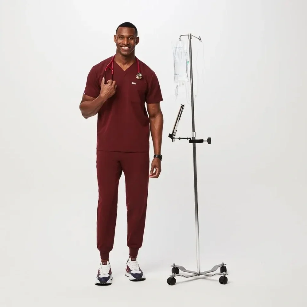 Figs Leon Men's Burgundy Scrub Top (Size M)